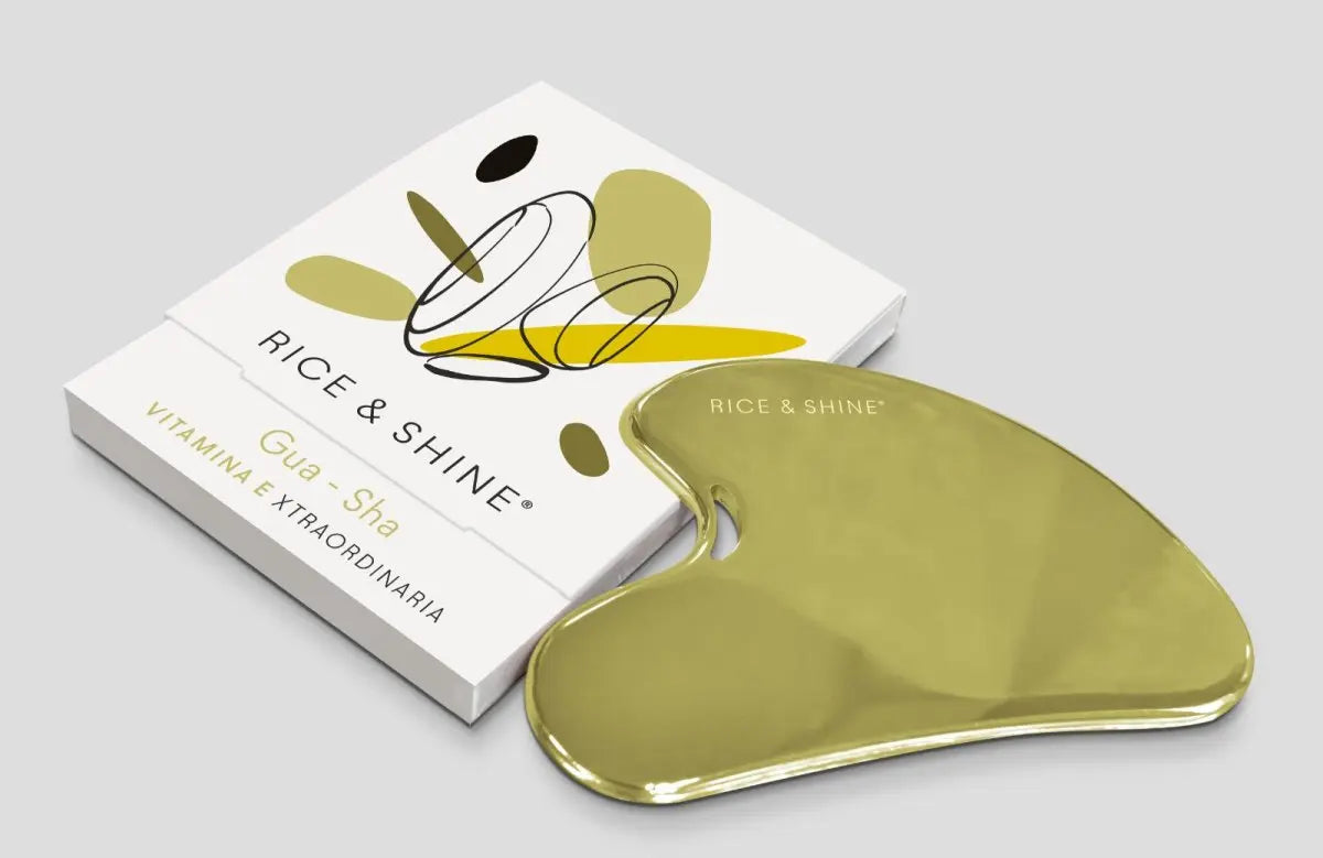 Gua Sha de Acero Inoxidable Oro | Masaje Facial Reafirmante Rice & Shine
